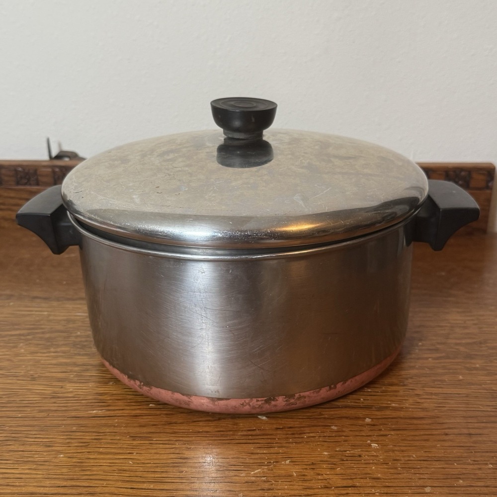 Vtg 1801 Revere Ware Copper Bottom 4.5 Qt-81 Stock Pot/Dutch Oven w Lid 4 1/2 Qt